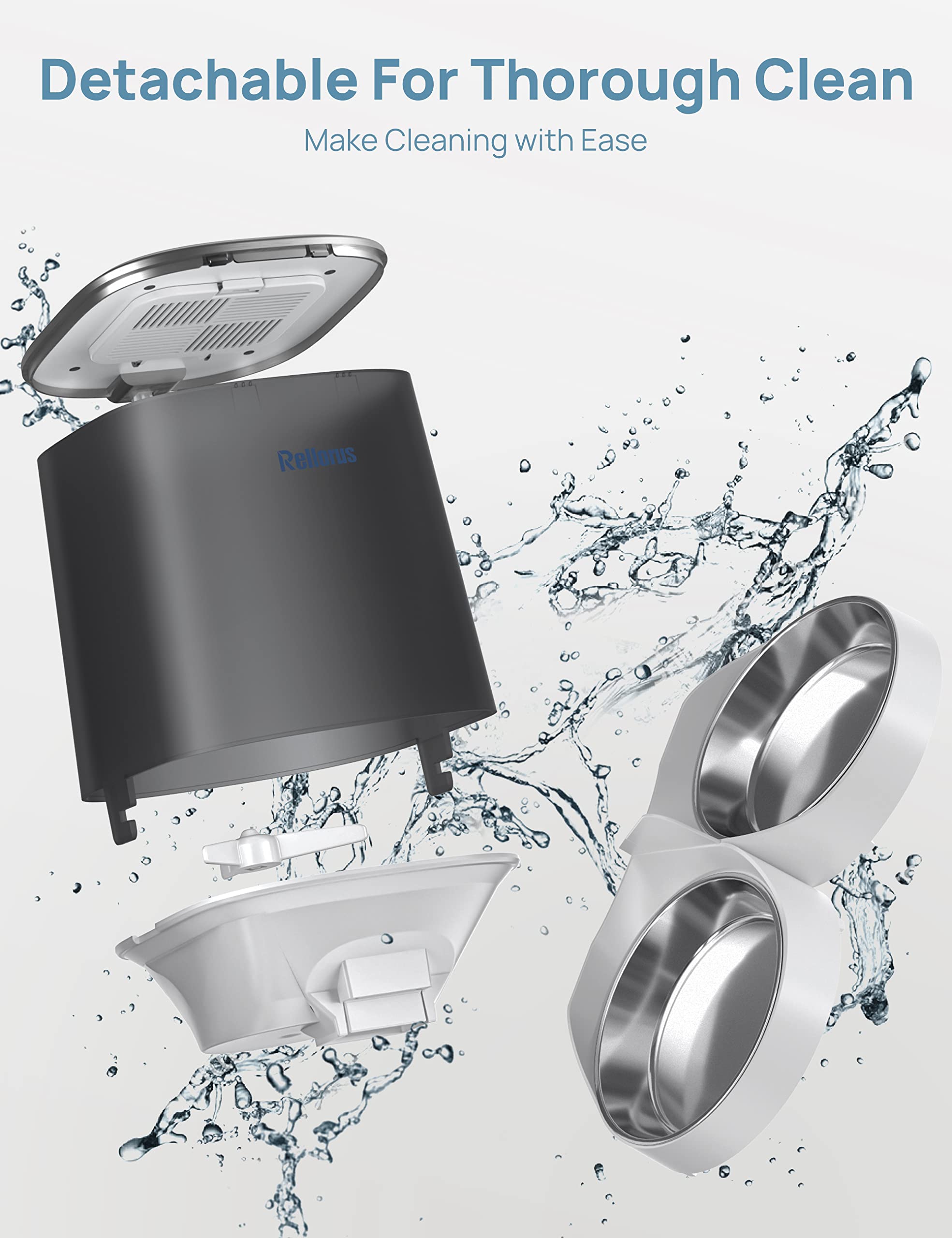 Rellorus 5L Automatic Cat Feeder for 2 Cats & Small and medium-sized dogs – Timed Food Dispenser with Double Bowls, Memory Function & 48 Portions (6 Meals/Day)